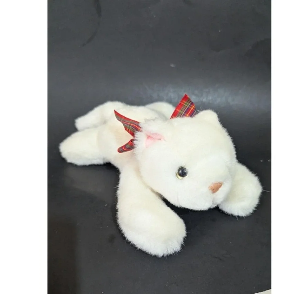 Chosun Just Friends White Plush Kitten Cat Red Plaid Bow Stuffed Animal 10 Inch‎